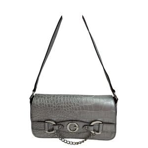 Vtg Y2K Guess Mini Bag Silver Croc Embossed Chain Accent Purse Handbag Retro